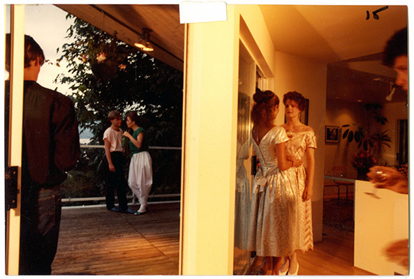Prime Cuts party scene production still, From left: “Troy”, Brad Gough, Annastacia McDonald, “Patricia”, “Diane” and Johnny Bellis, 1981, Courtesy of Paul Wong