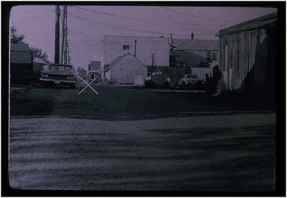 South view of 4200-block Watson Street (1 block east of Main Street), with murder victim location marking, Murder Research, 1977, Courtesy of Paul Wong